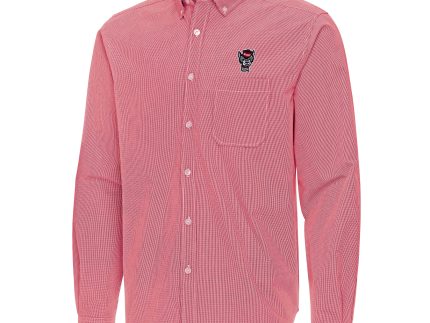 NC State Wolfpack Antigua Red and White Micro Check Porter Long Sleeve Button Down Shirt