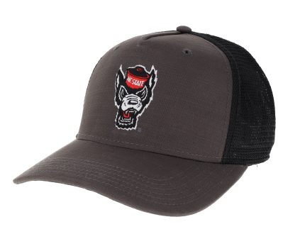 NC State Wolfpack Charcoal and Black Wolfhead Roadie Trucker Adjustable Hat