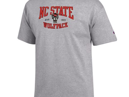 NC State Wolfpack Champion Grey Arched Wolfpack Est. 1887 Over Wolfhead T-Shirt