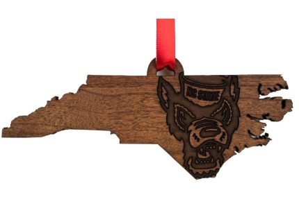 NC State Wolfpack Engraved State Outline Wolfhead Christmas Ornament
