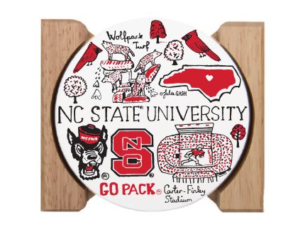 NC State Wolfpack Julia Gash Landmarks 4-Pack Stone Coasters w/ Wood Holder