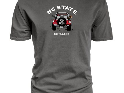 NC State Wolfpack Life Is Good Black Dyed Ringspun Jake 4x4 T-Shirt