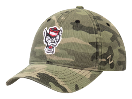 NC State Wolfpack Maverick Washed Camo Wolfhead Adjustable Hat