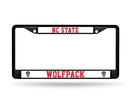 NC State Wolfpack Rico Black Chrome Wolfhead White Domed License Plate Frame