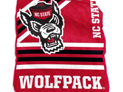 NC State Wolfpack Red Wolfhead Striped 50 by 60 Raschel Throw Blanket