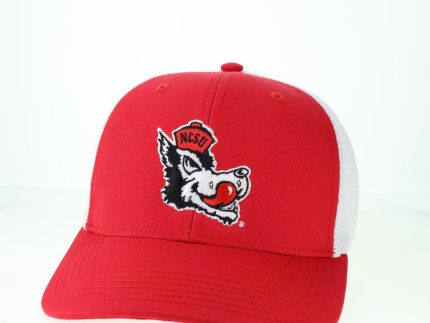 NC State Wolfpack Red and White Slobbering Wolf Mid Pro Snapback Adjustable Hat