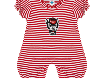 NC State Wolfpack Red and White Striped Wolfhead Bubble Romper