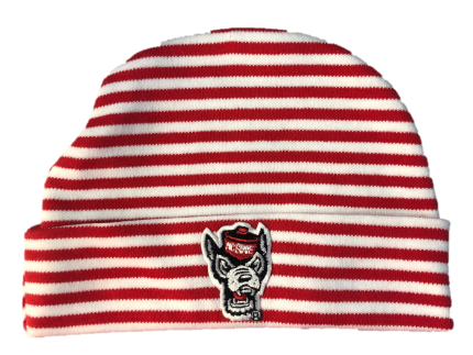 NC State Wolfpack Red and White Striped Wolfhead Newborn Knit Hat