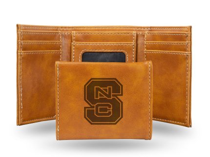 NC State Wolfpack Rico Brown Laser Engraved Block S Trifold Wallet