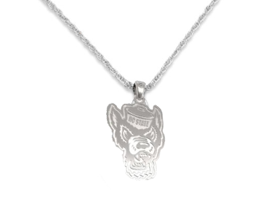 NC State Wolfpack Steel Diamond Wolfhead Pendant Necklace
