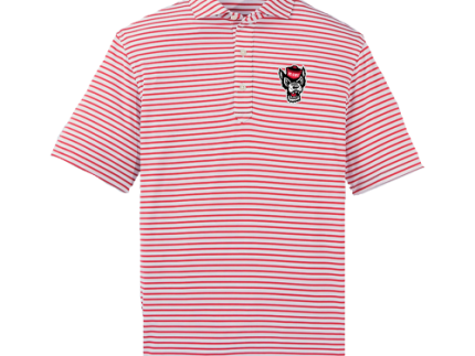 NC State Wolfpack Turtleson Red and White Gus Stripe Wolfhead Performance Polo