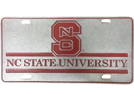 NC State Wolfpack University Red Block S Pewter License Plate