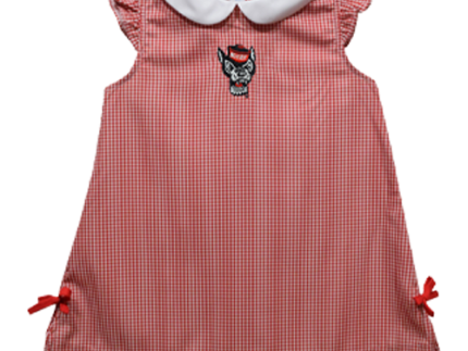 NC State Wolfpack Vive La Fete Gingham Infant Girls Embroidered Wolfhead A-Line Ella Dress