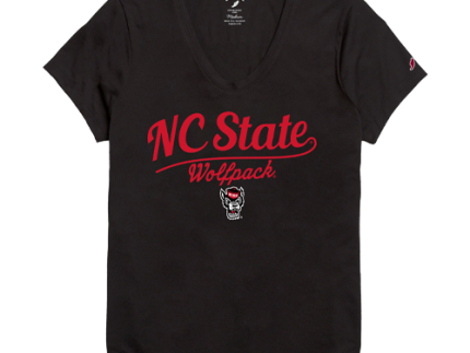 NC State Wolfpack Women's Black Vintage Script Rounded Bottom T-Shirt
