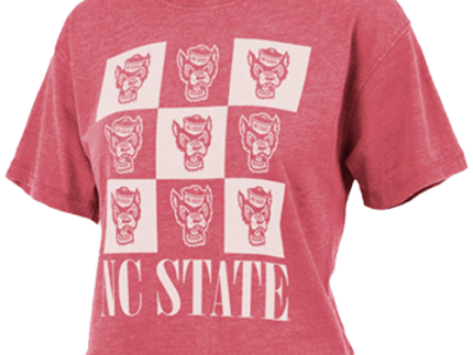 NC State Wolfpack Women's Heathered Red Checkered Wolfhead Crop Top