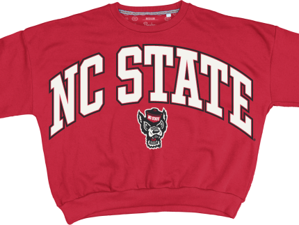 NC State Wolfpack Women's Red Sweeper Waist Length Oversized Crewneck