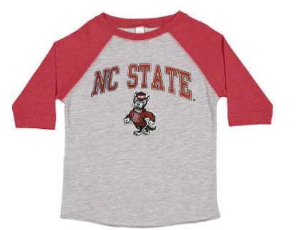 NC State Wolfpack Youth Grey and Red Raglan Strutting Wolf 3/4 Sleeve T-shirt