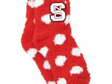NC State Wolfpack Youth Red Block S w/ White Polka Dot Fuzzy Socks