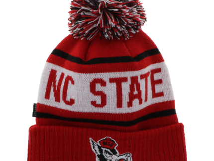 NC State Wolfpack Youth Red and White Slobbering Wolf Cuffed Knit Pom Beanie